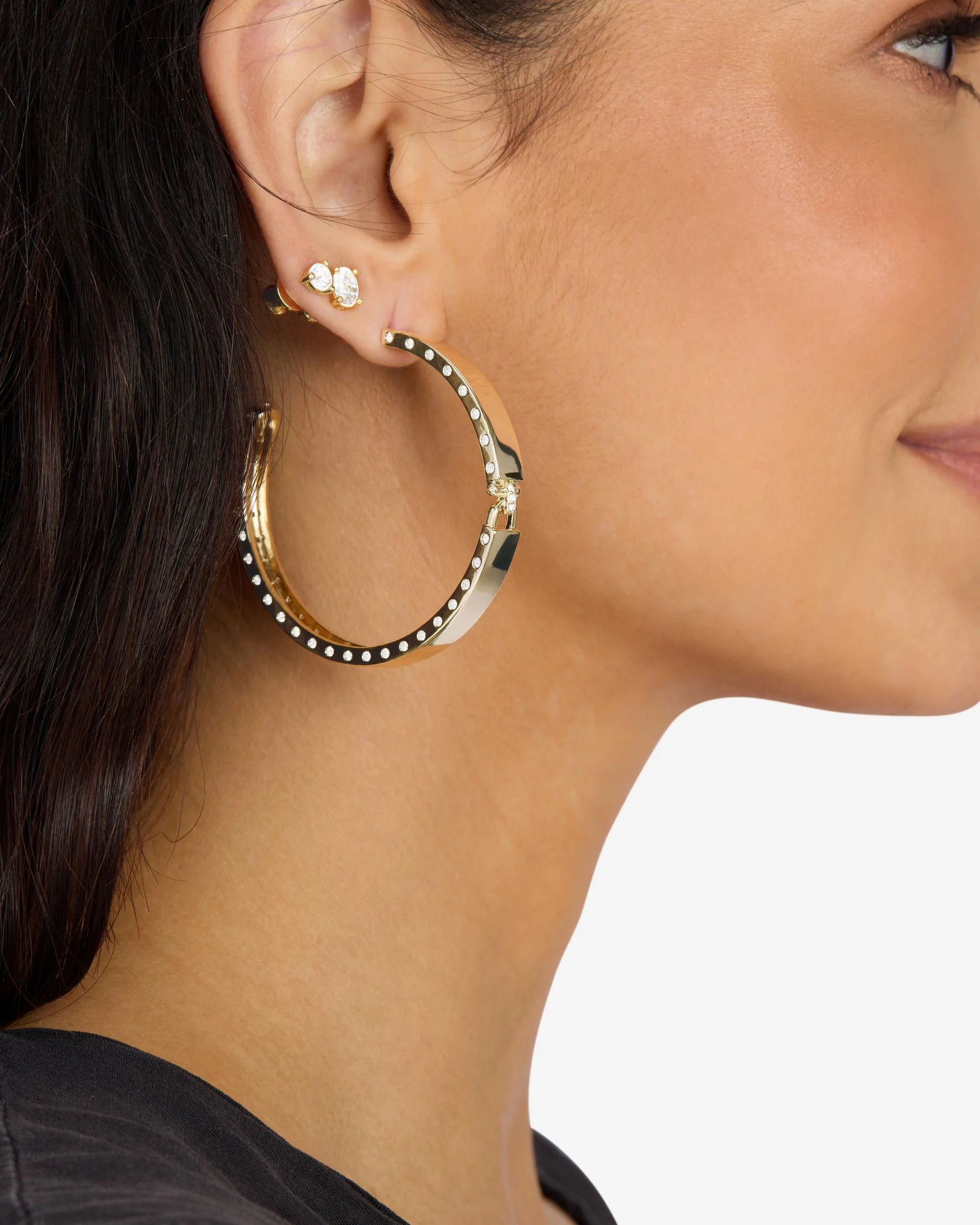 Ashley Lock Hoops 2" - Gold|White Diamondettes - Image 5
