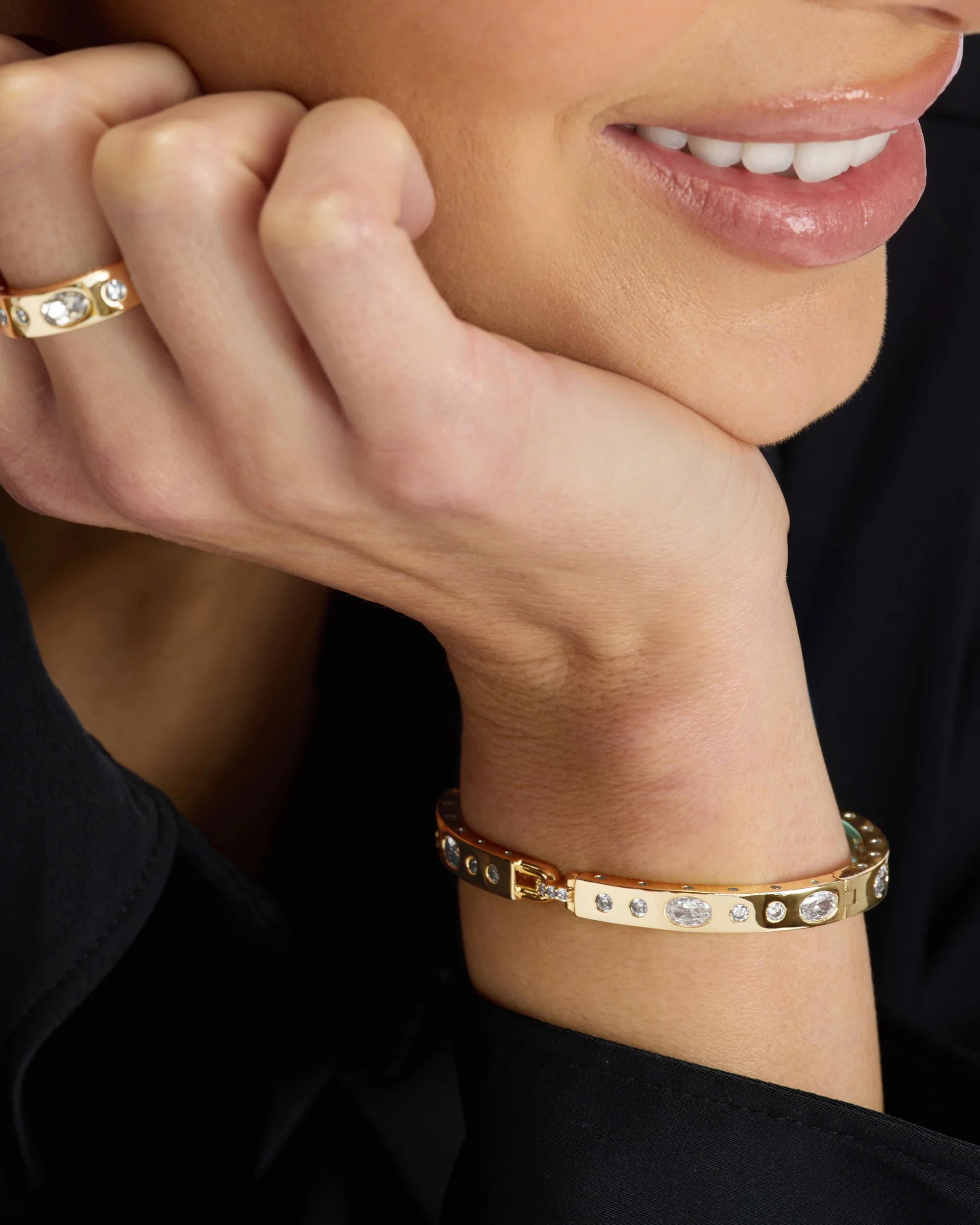 Ashley Sunset Lock Cuff 6mm - Gold|White Diamondettes - Image 8
