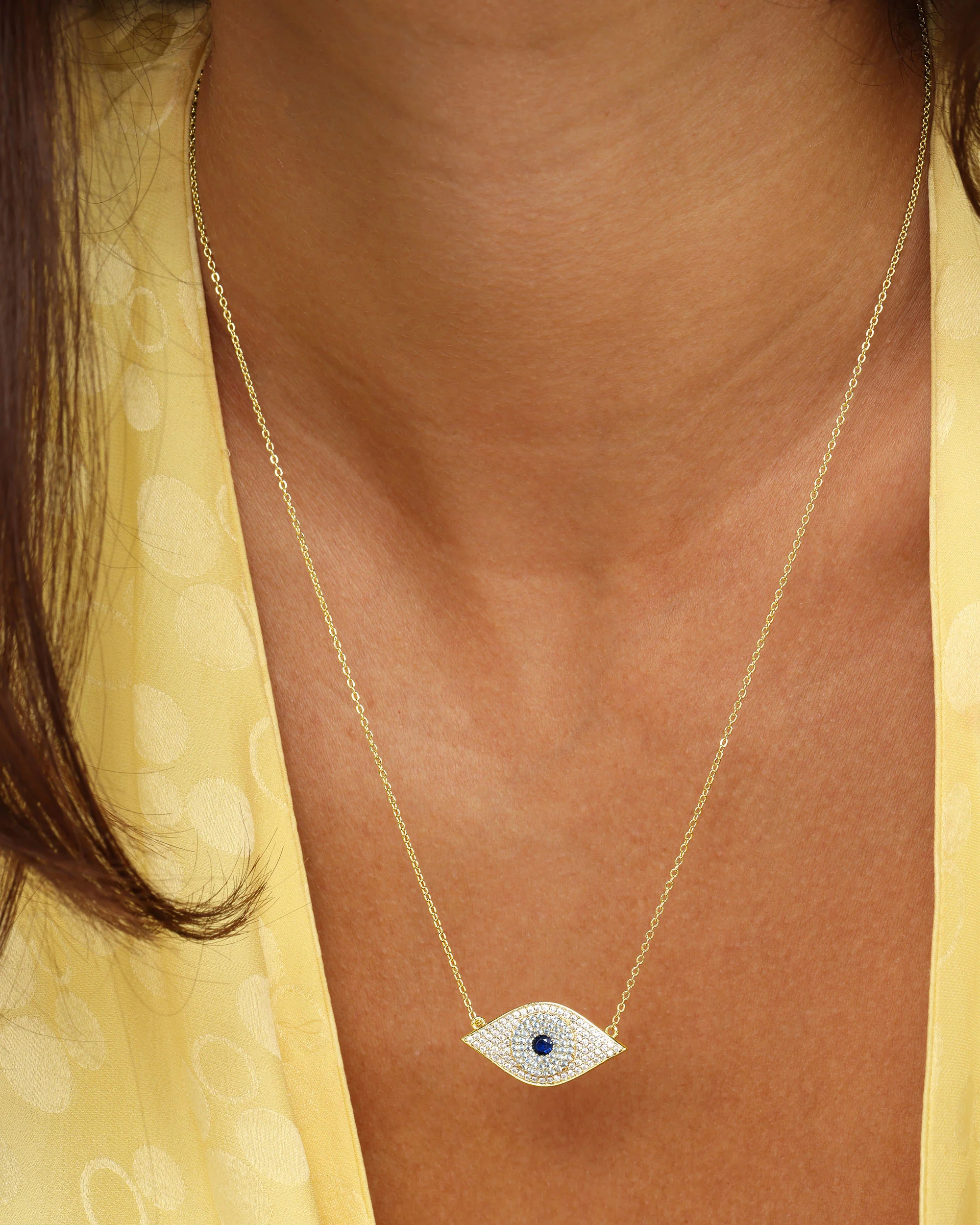 Blue Evil Eye Necklace - Gold|White Diamondettes - Image 4