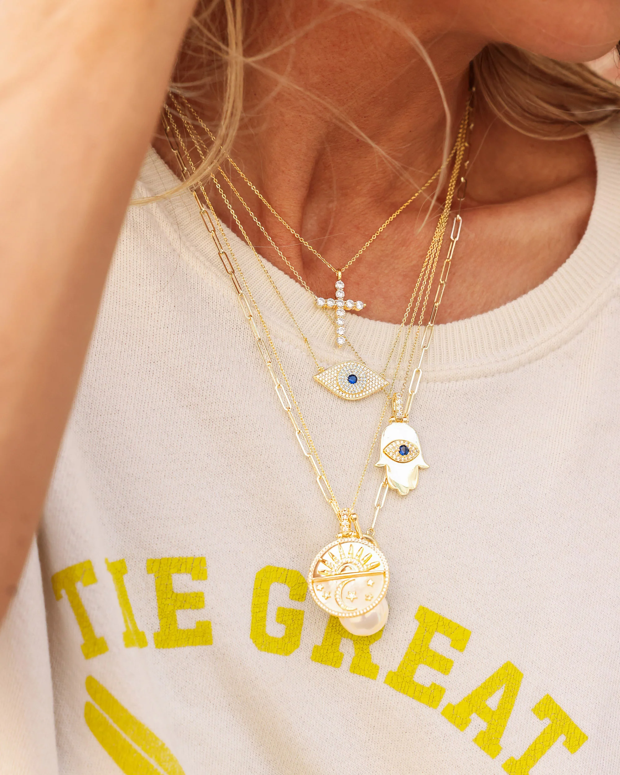 Blue Evil Eye Necklace - Gold|White Diamondettes - Image 6
