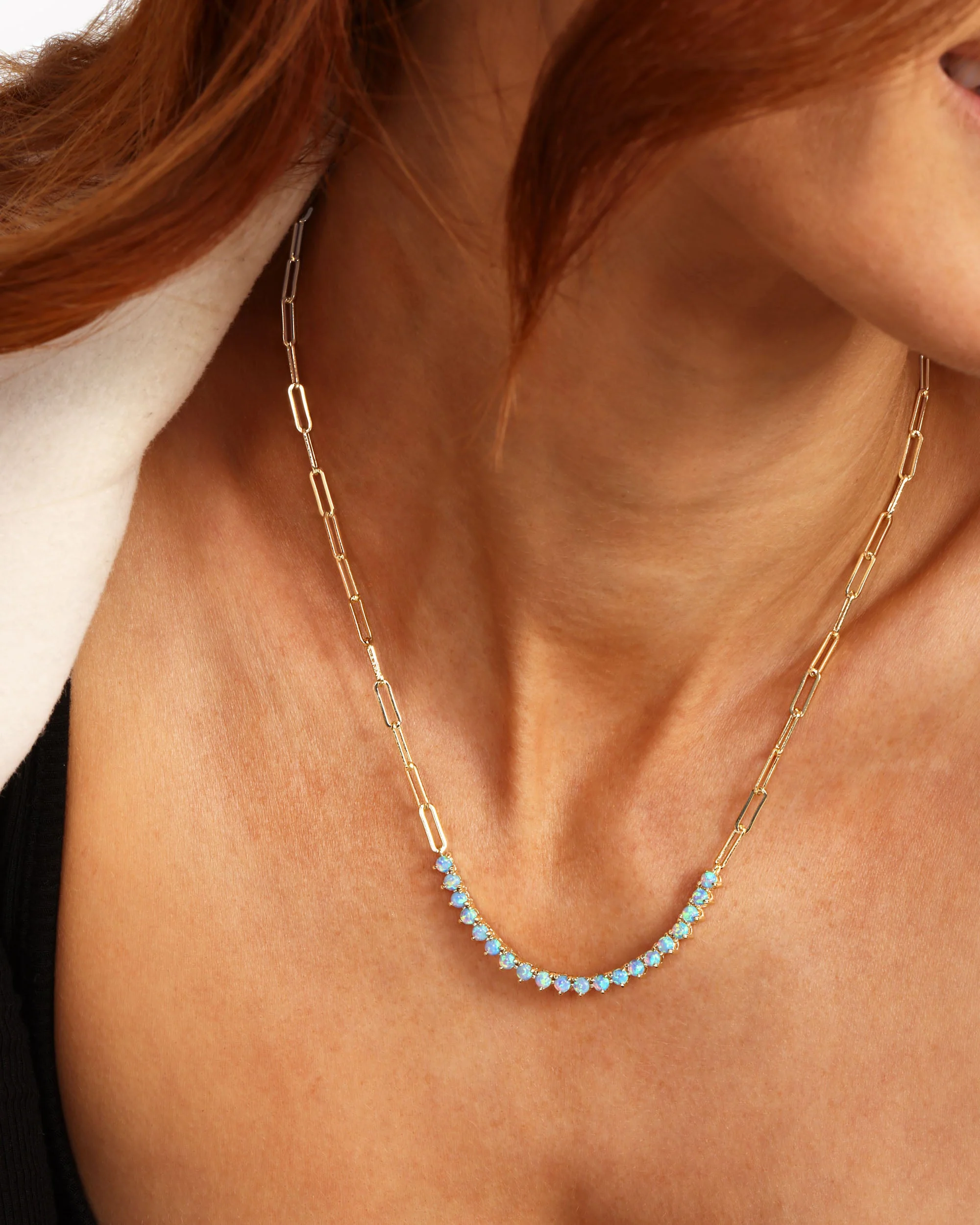 Not Your Basic Samantha Tennis Necklace - Gold|Blue Opal - Image 4