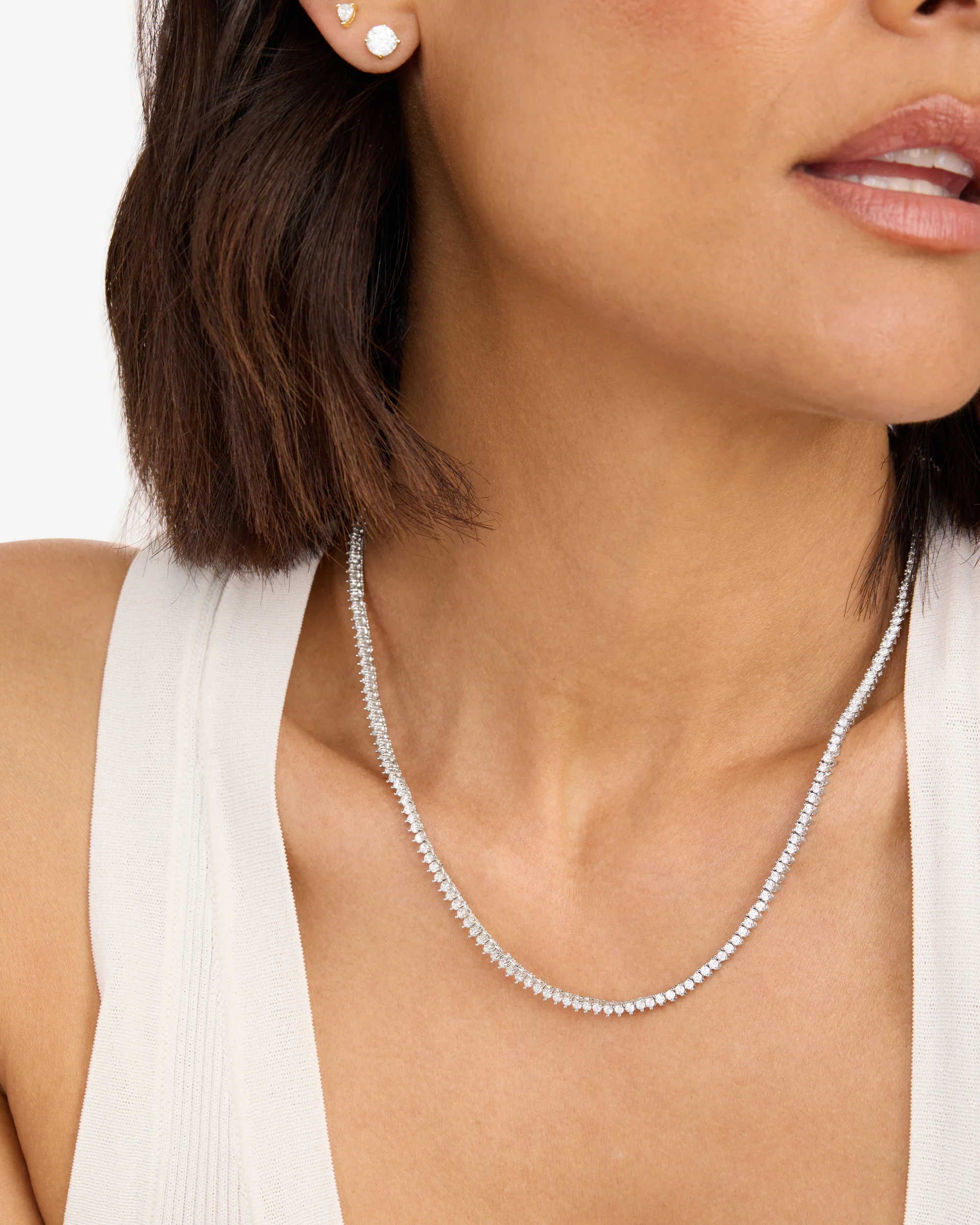 Not Your Basic Tennis Necklace 2mm - Silver|White Diamondettes - Image 3