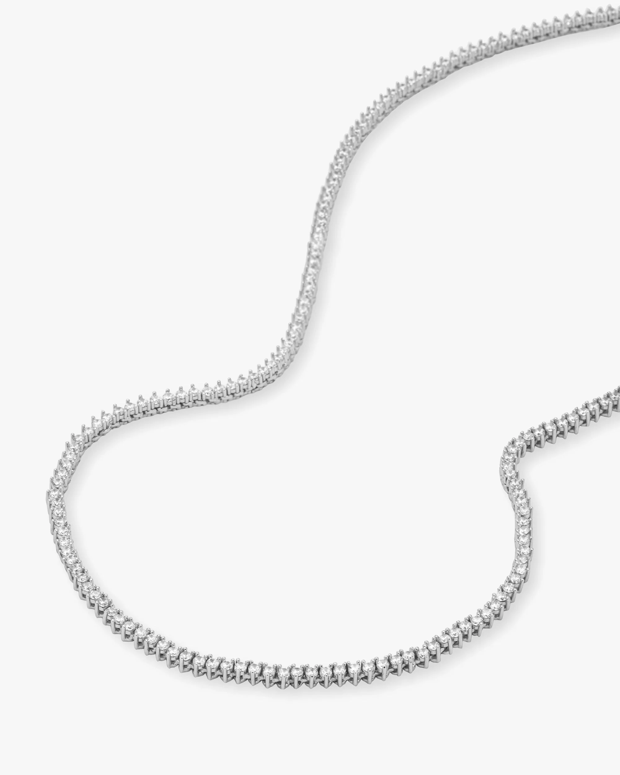 Not Your Basic Tennis Necklace 2mm - Silver|White Diamondettes - Image 4