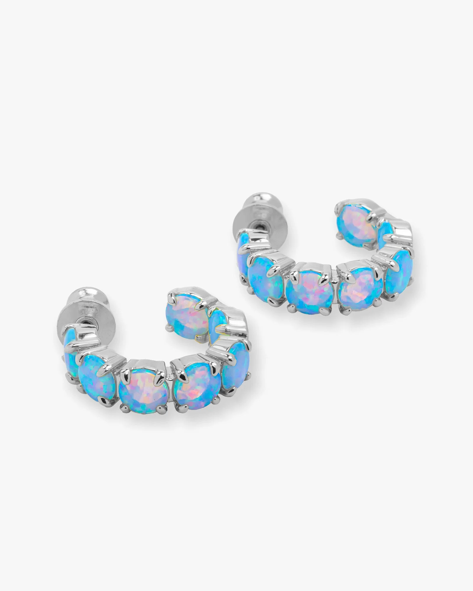 "Oh She Fancy" Hoops .75" - Silver|Blue Opal - Image 3