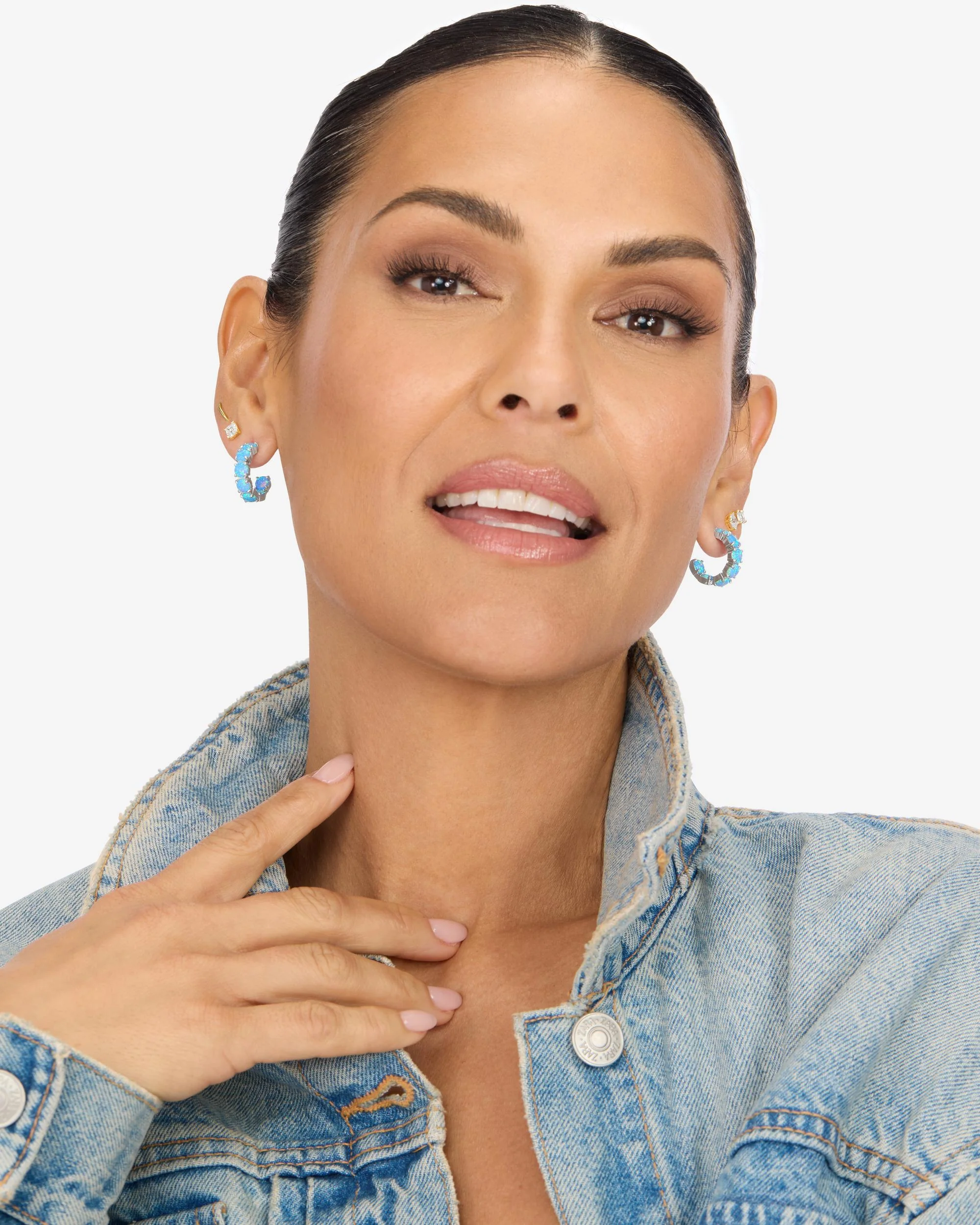 "Oh She Fancy" Hoops .75" - Silver|Blue Opal - Image 4